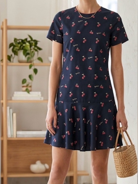 Piamita Dresses & Skirts - Piamita short sleeve Pippa My Cherie Noir Silk Dress crew neck flounce hem